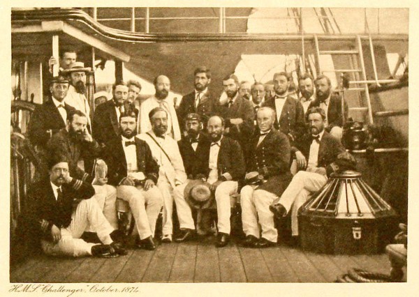 The science and ship crew of the HMS Challenger in 1874.
