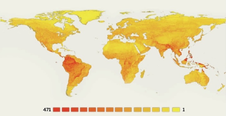 Global population declines in mammals and birds represented in numbers of individuals per 10,000 km2 for mammals and birds (From Dirzo et al., 2014)