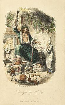Scrooge's third visitor,  by John Leech. London: Chapman & Hall, 1843. First edition. (From Wikimedia Commons)