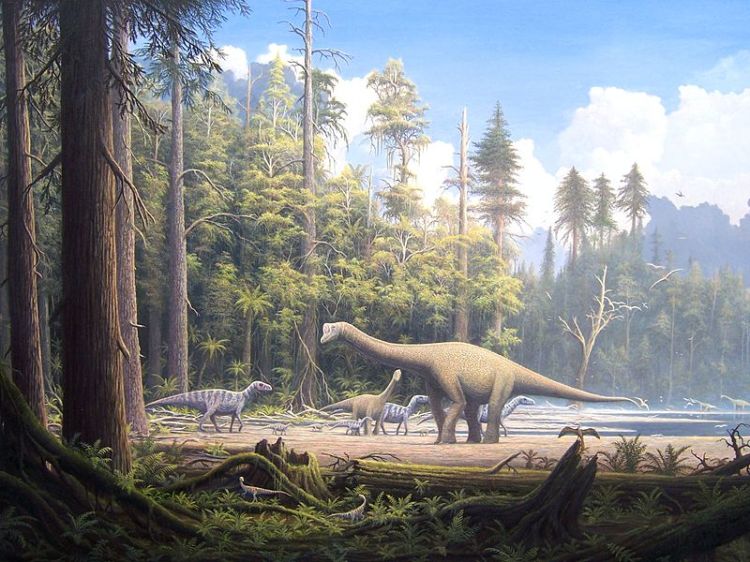 Painting of a late Jurassic Scene on one of the large island in the Lower Saxony basin in northern Germany (From Wikimedia Commons)